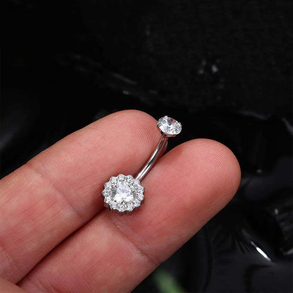 F136 Titanium Belly Button Nail 14G Inner Threaded Sunflower with Zirconia Belly Button Ring Titanium Body Piercing Jewelry