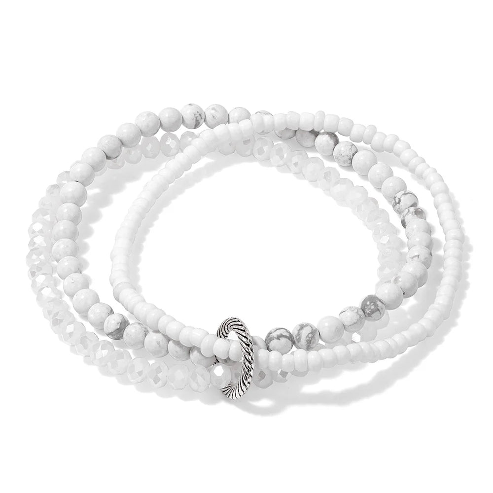 3Pcs/Set Colorful Glass Beaded Bracelet 4mm Howlite Crystal Beads Charm Bracelets Bangles for Women Friendship Jewelry Gift