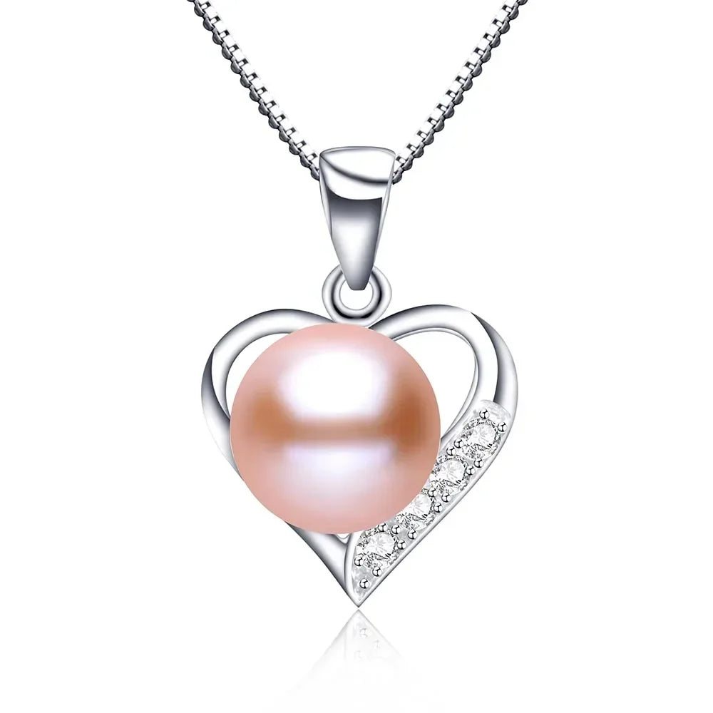 YWYC 9-10mm Natural Freshwater Pearl Love Pendant Necklace for Lover Heart 925 Sterling Silver Chain Necklace 2025 New Arrivals
