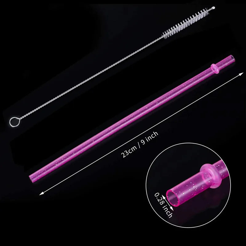 Hemasa 9inches  20 Pieces Reusable Drinking Straws  Colorful Plastic Straws Clear Glitter Unbreakable Straw with Cleaning Brush for Party