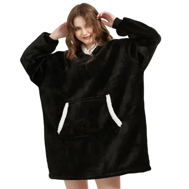 Winter Hoodies Sweatshirt Women Men Pullover Fleece Giant TV Oversized Blanket with Sleeves Robe Wearable Blankets