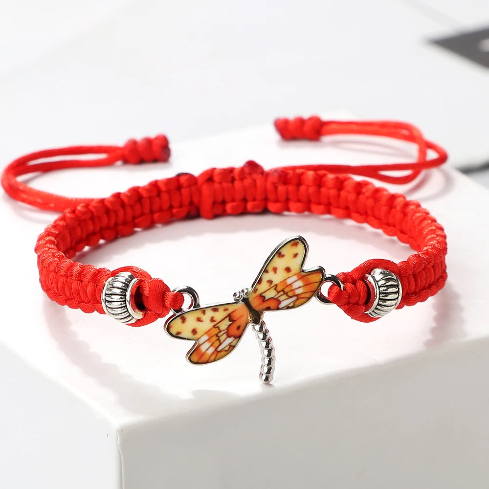 Colorful Dragonfly Fashion Bracelets Women Men Adjustable Red String Rope Braided Bracelets For Lover Lucky Friendship Wristband
