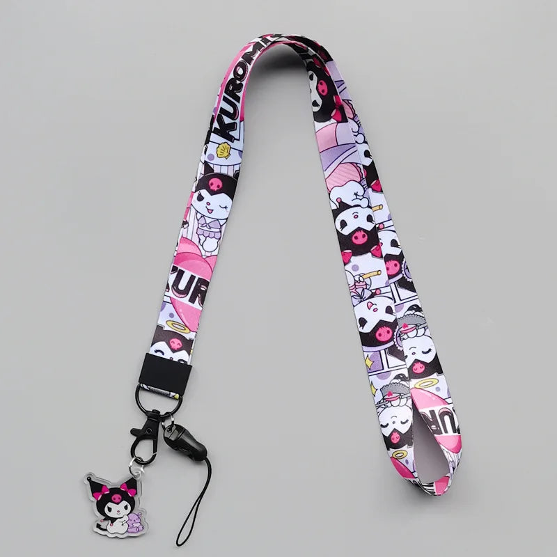 Anime Hellokitty Phone Lanyard Cartoon Flat Woven Strap Kawaii Kuromi My Melody Cospaly Kids Toys Birthday Gifts