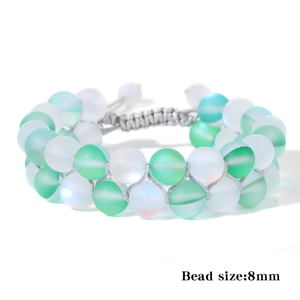 Tejesa Grey White Moonstone Wrap Bracelets For Women Men Austria Crystal Mermaid Glass Adjustable Braided Bracelet Wristbands Jewelry