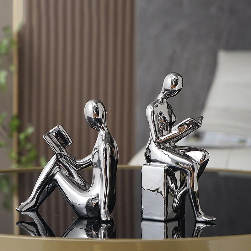 Hemasa Modern 1Set/2Pcs Ceramic Girl Figure Book Block Book Shelf Stopper Holder Bookend Home Desktop Study Room Ornament Sculpture