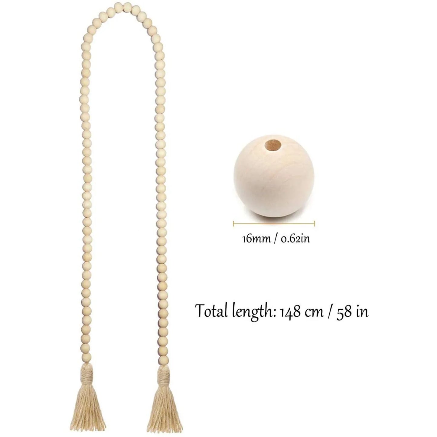 Large Wall Hanging Decoration Wood Bead Bohemian Style Tassel Natural Garland Farmhouse Beads Buddhism  Hanging Decoration