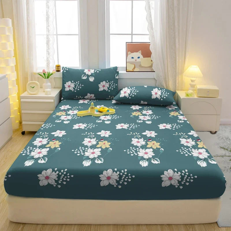 1 Simple Modern Plant Flower Printed Matte Fitted Sheet, Bedroom Printed Bed Cover, Bedding (Excluding Pillowcases)