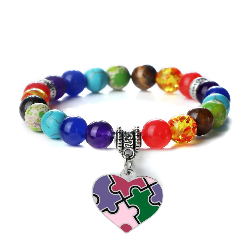 Women 7 Chakra Beads Bracelets & Bangle Men 8mm Natural Stone Simple Love Heart Bracelet Couple Lover Reiki Healing Jewelry Gift