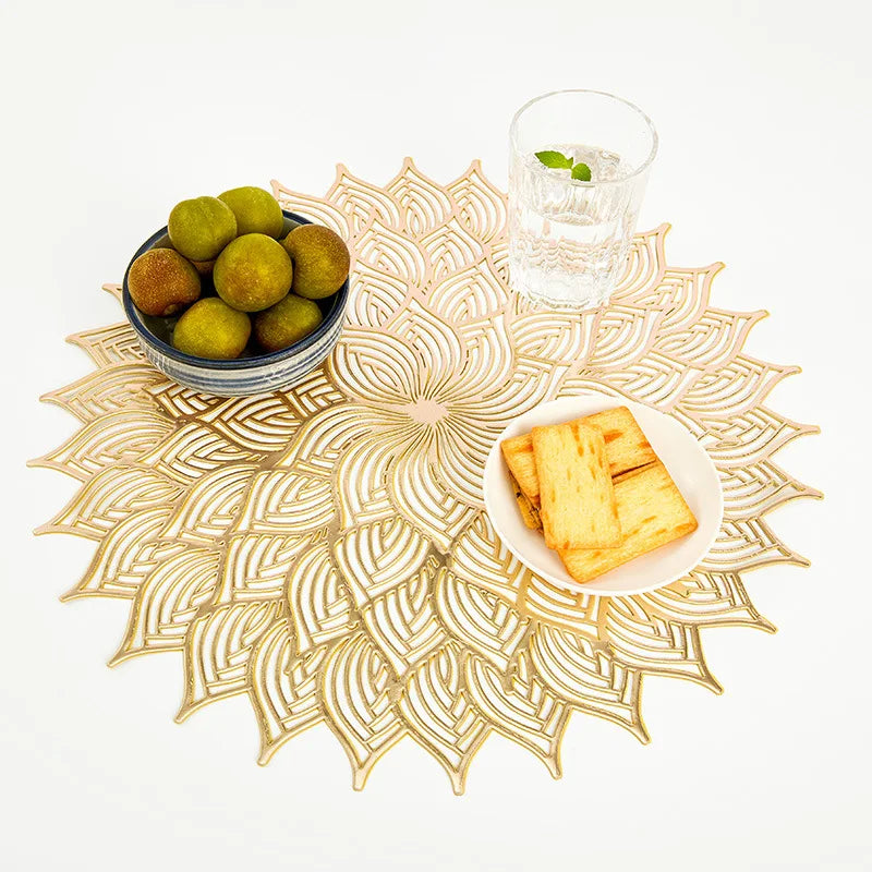 Hemasa Set of 6 Gold Sunflower Coasters PVC Hollowed-Out Placemats - Available in 2 colours