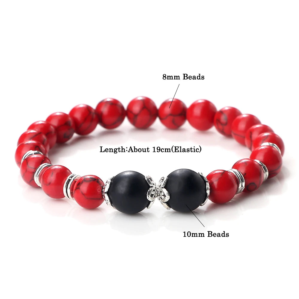 Charm Handmade Elastic Bracelet Men Natural Stone Beads Red White Pine Bracelets Rope Women Couple Friendship Yoga Jewelry Gifts