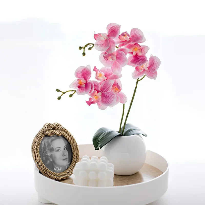 Hemasa  2Pcs 46cm Silk Orchid with Leaves Artificial Flower White Butterfly Orchids Fake Flower for Home Wedding Decoration Flores