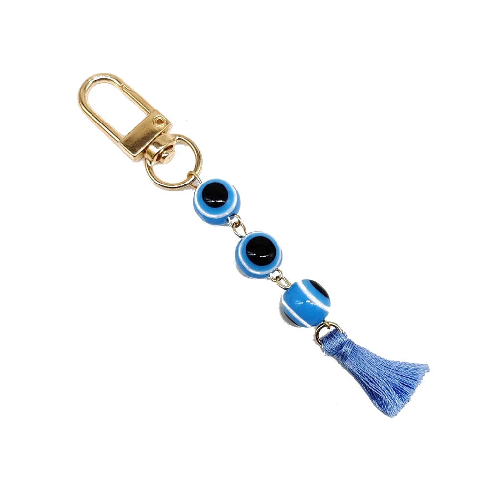Fashion Blue Devil's Eye Keychain Lucky Talisman Tassel Keyring Bag Pendant for Women Car Trinket Key Ring Key Holder Gift