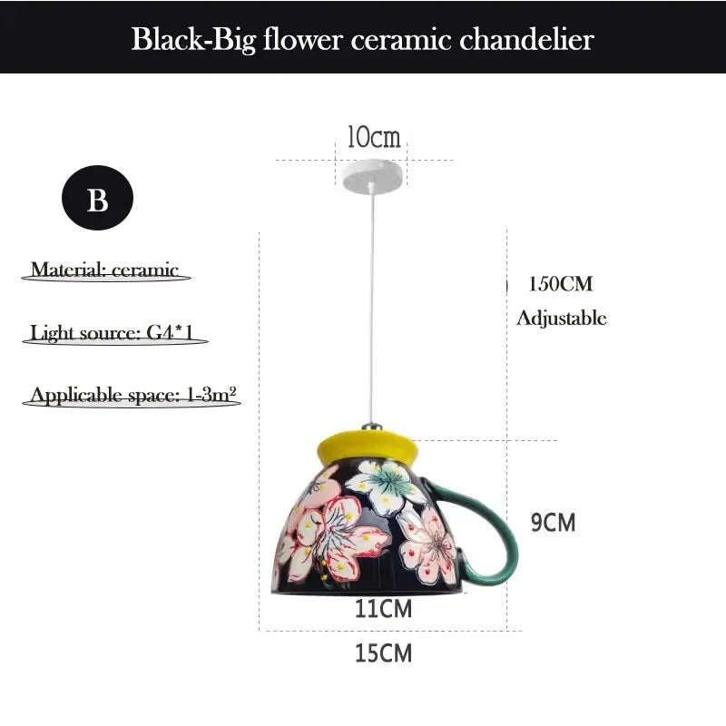 Chinese Style Flower Ceramic Cup Chandeliers Dining Room Dining Table Lamp Modern Creative home Decor Bedroom Bedside Chandelier