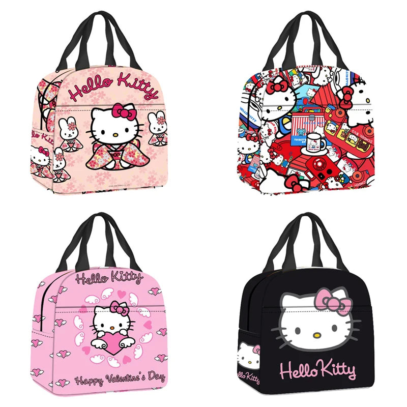 Hemasa Hello Kitty Portable Lunch Bag Cartoon Cute Insulated Lunch Bag Student Lunch Bag Kawaii Girl Gift