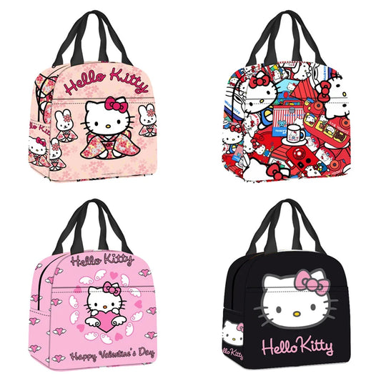 Hemasa Hello Kitty Portable Lunch Bag Cartoon Cute Insulated Lunch Bag Student Lunch Bag Kawaii Girl Gift