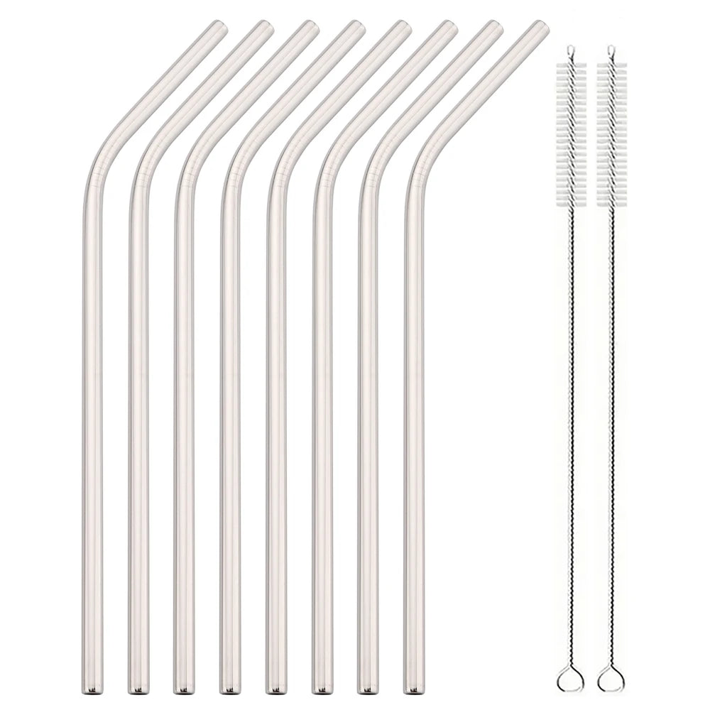 Hemasa 8pcs Stainless Steel Bent Straws Set Reusable Straws for Drinking Fruit Juice Milk Tea Coffee Colorful Straw with Cleaning Brush