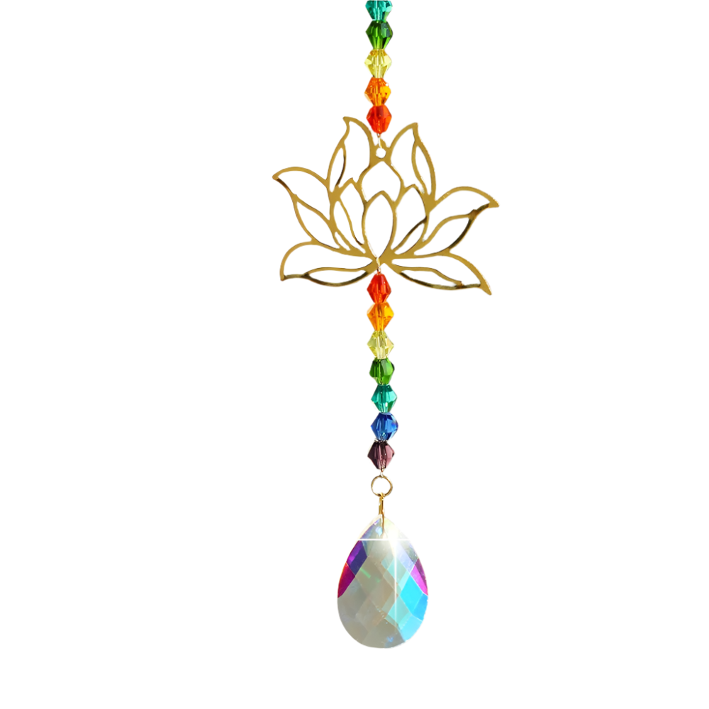 Hemasa Lotus Sun Catcher Crystals Rainbow Hanging Suncatcher /Chakra Light Catcher Stained Glass Prism for  Window /For Outdoor /For Garden Decoration