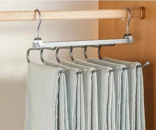 Tejesa 6 Tier Trouser Hangers Space Saving Foldable Holder Multi Organiser Rack Non-Slip Wardrobe Storage with Hooks for Pant Towels