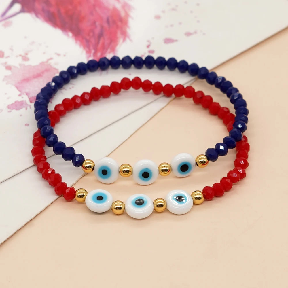 Hemasa Evil Eye  Faceted Crystal  Beads  Stretchable Bracelet  Beaded Bracelets for Women