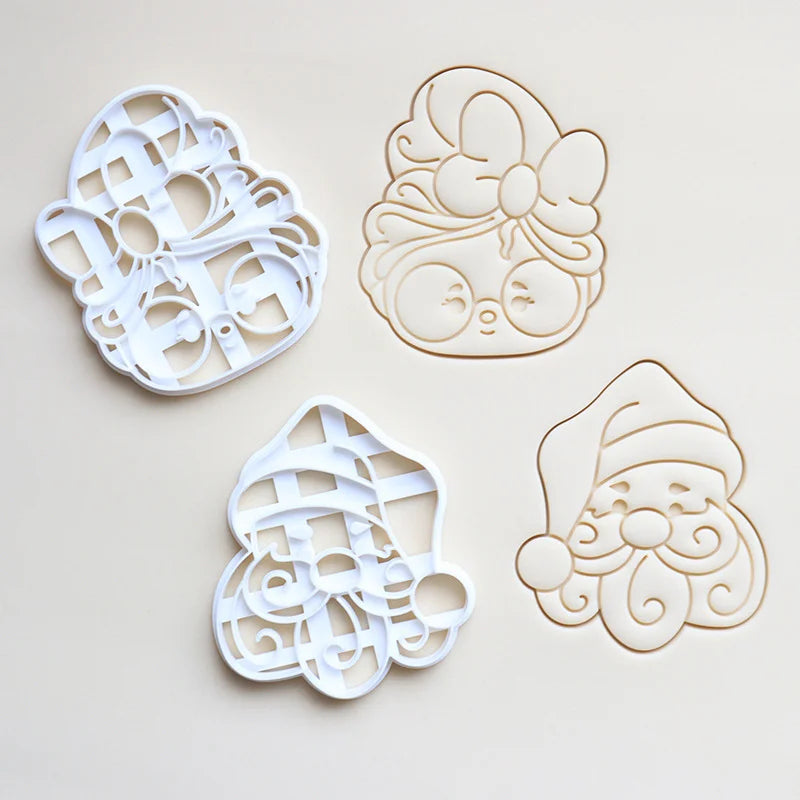 Christmas Gingerbread Cookie Cutters DIY Snowflake Santa 3D Plastic Biscuit Mold Stamp Fondant Pastry Cartoon Baking Supplies