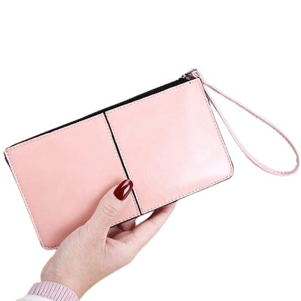 Hemasa Women's Leather Zipper Handbag Bank Large Capacity  Wallet Wrist Strap /Simple Bag Card Holders Wallets