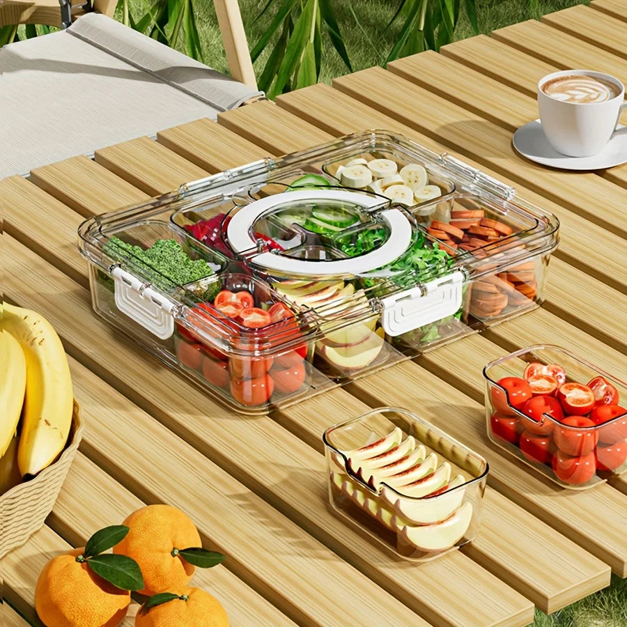 Tejesa Divided Plate with Lid, Food Storage Box, Snack Box, 4/8 Grid Snack Box, Fruit Storage Box for Refrigerator, Vegetable, Fruit