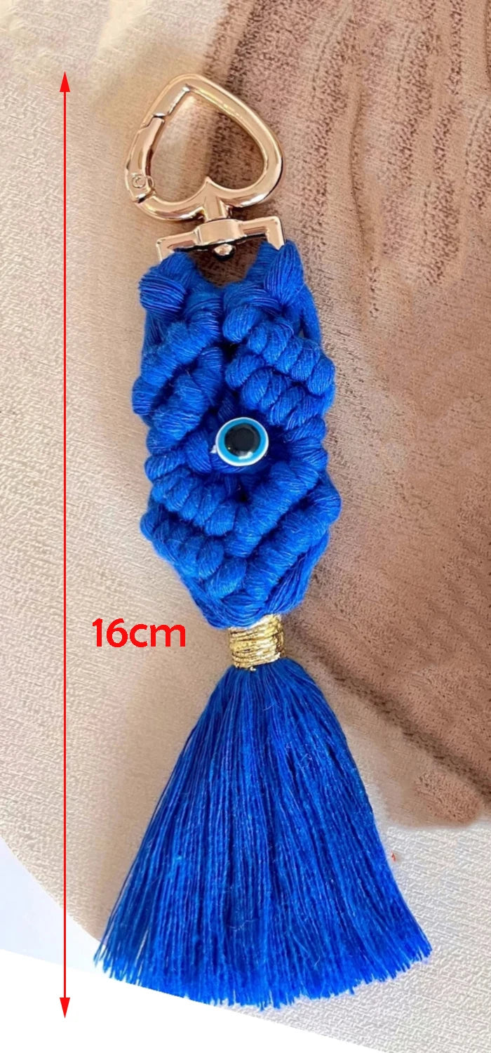 Macrame Tassel  Blue Turkish Evil Eye Key Chain  Lucky Eye Keychain for Women Men Jewelry Pendant Bag Accessories Handmade Gift