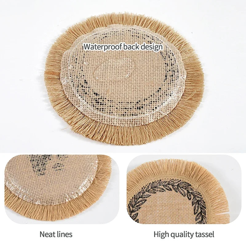 Hemasa Natural Jute Coaster Burlap Table Place Cup Mat Retro Hand Woven Non-Slip Coasters /Heat Insulation Placemat(Set of 4 )