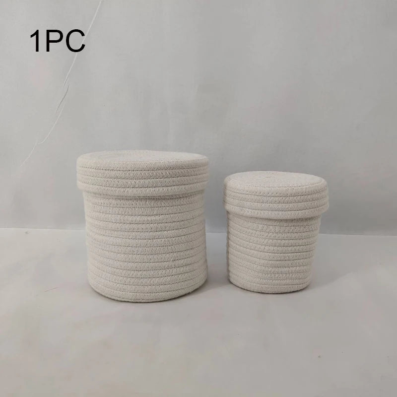 Hemasa storage box with lid, dust-proof storage box, hand woven cotton rope storage basket, wholesale of storage baskets