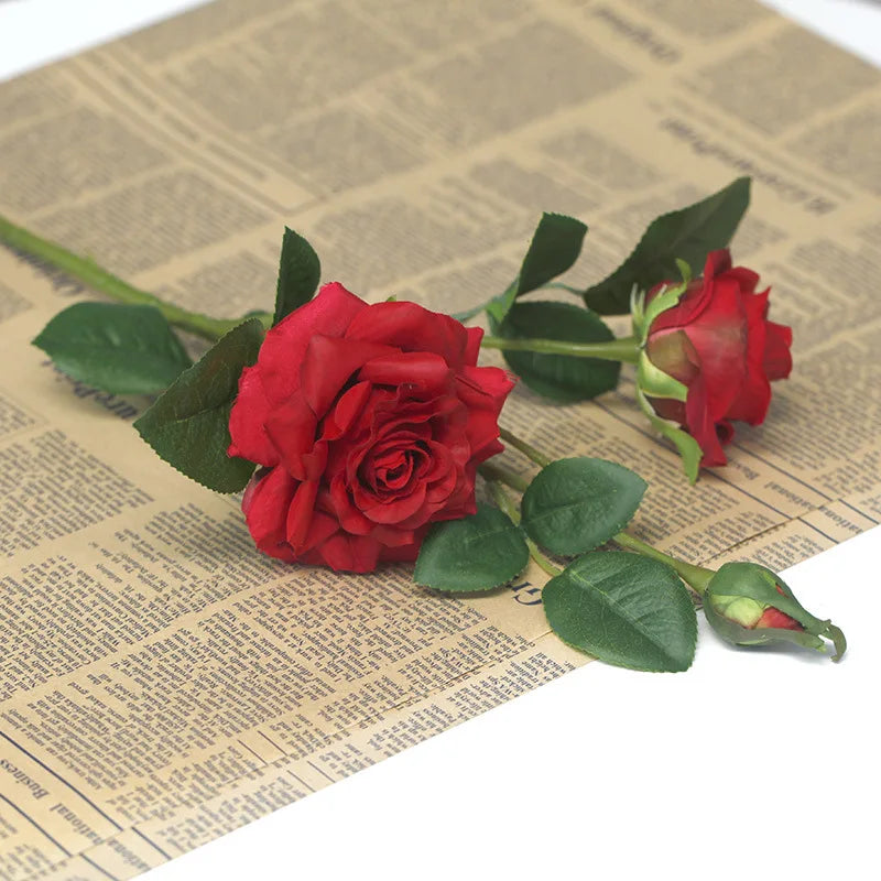 Tejesa 3 Heads High Quality Rose Fake Flowers Artificial Hand Feel Mosturizing Flowers Plants Home Living Room Office Party Decoration