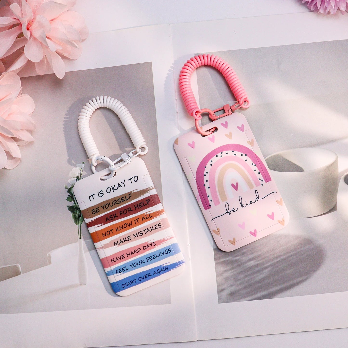 Tejesa Cute Rainbow ID Card Holder with Spring Key Chain /Sudent /Office Worker