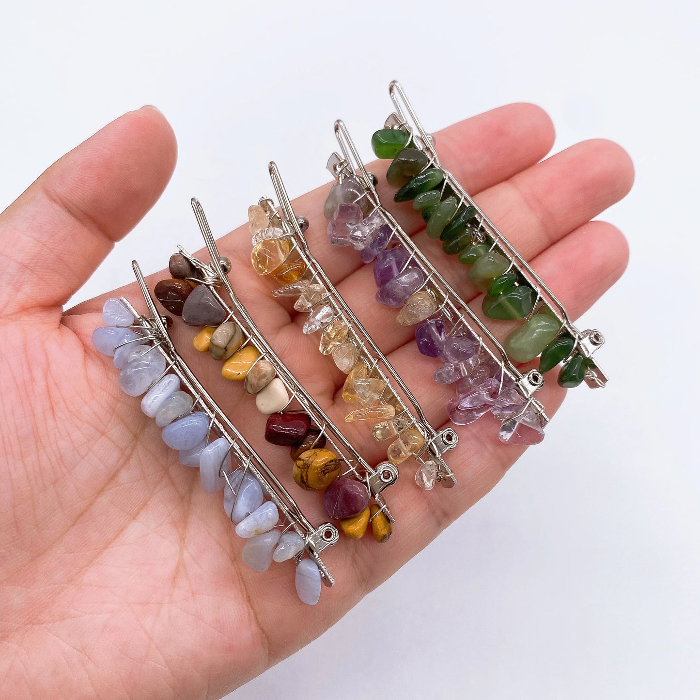 Natural Amethyst Gravel Crystal Hair Clips For Women Girl Rose Quartz Stone Hairpin Bridal Barrettes Headwear Home Decor