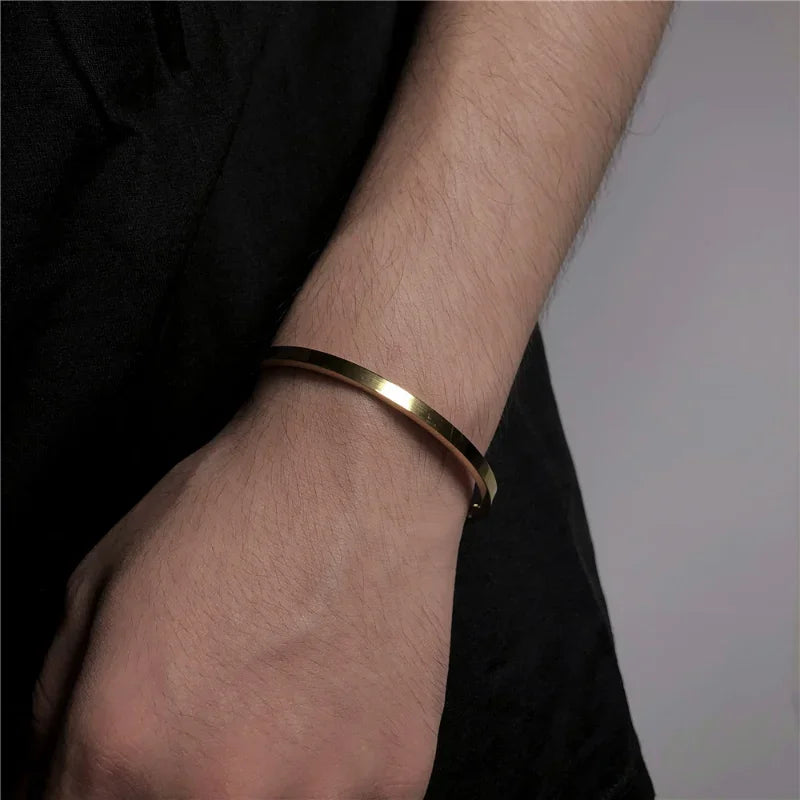 2024 Bangles Chain Bracelet for Men Stainless Steel Men Jewelry Flat Bracelets Gold Color Waterproof Charm Bracelet for Women