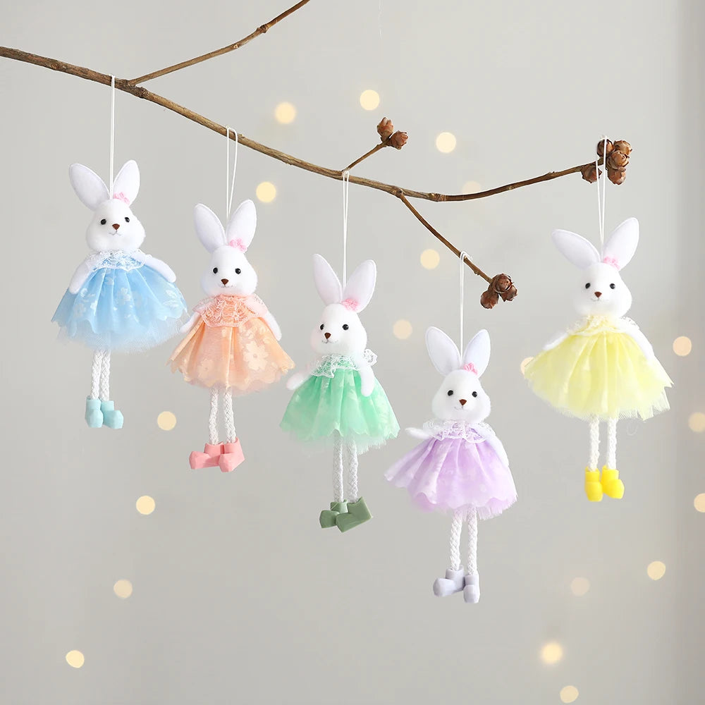 Hemasa Easter Bunny Hanging Ornaments Pastel Purple Green Blue Yellow Skirt Rabbit Doll Figurine Kids Gifts Spring Easter Decorations