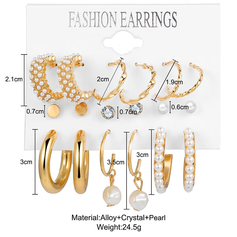 Hemasa  9Pairs/Set Bohemia Geometric Hoop Earring Set Vintage Boho Chain Pearl Earrings Women Star Heart Zircon Ear Studs Jewelry