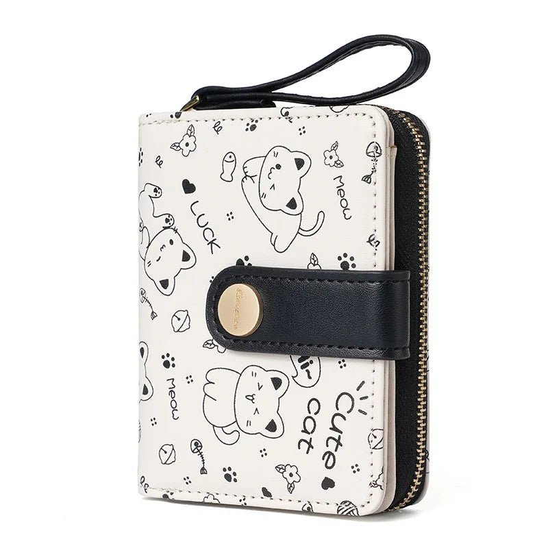 Hemasa  Cute Cat Girls Wallet / Card Holder Money Bag Zipper Wallets For Women