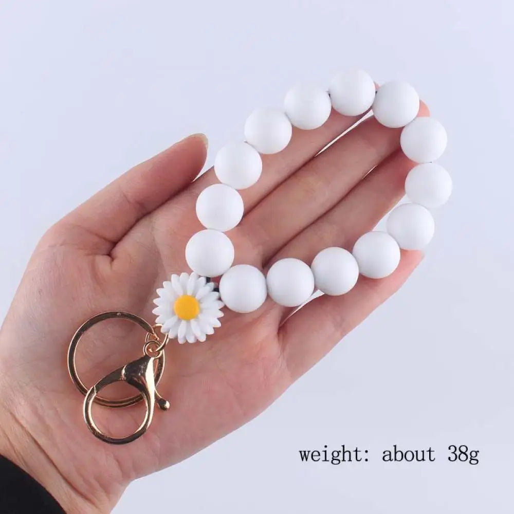 Hemasa Silicone Beads with Daisy  Flower  Keychain /Wristlet Keyring For Women /Girl Bag Car Key Chain