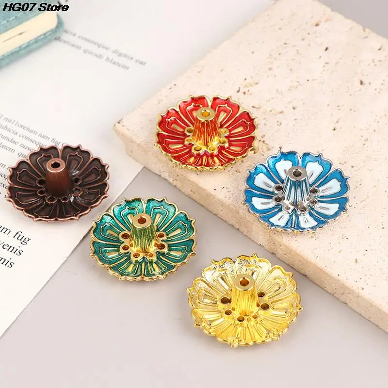 Hemasa 1PCS Lotus Alloy Incense Burner Stick Holder Home Buddhism Line Incense Plate Sandalwood Coil Base Temples Delicate Home Decor