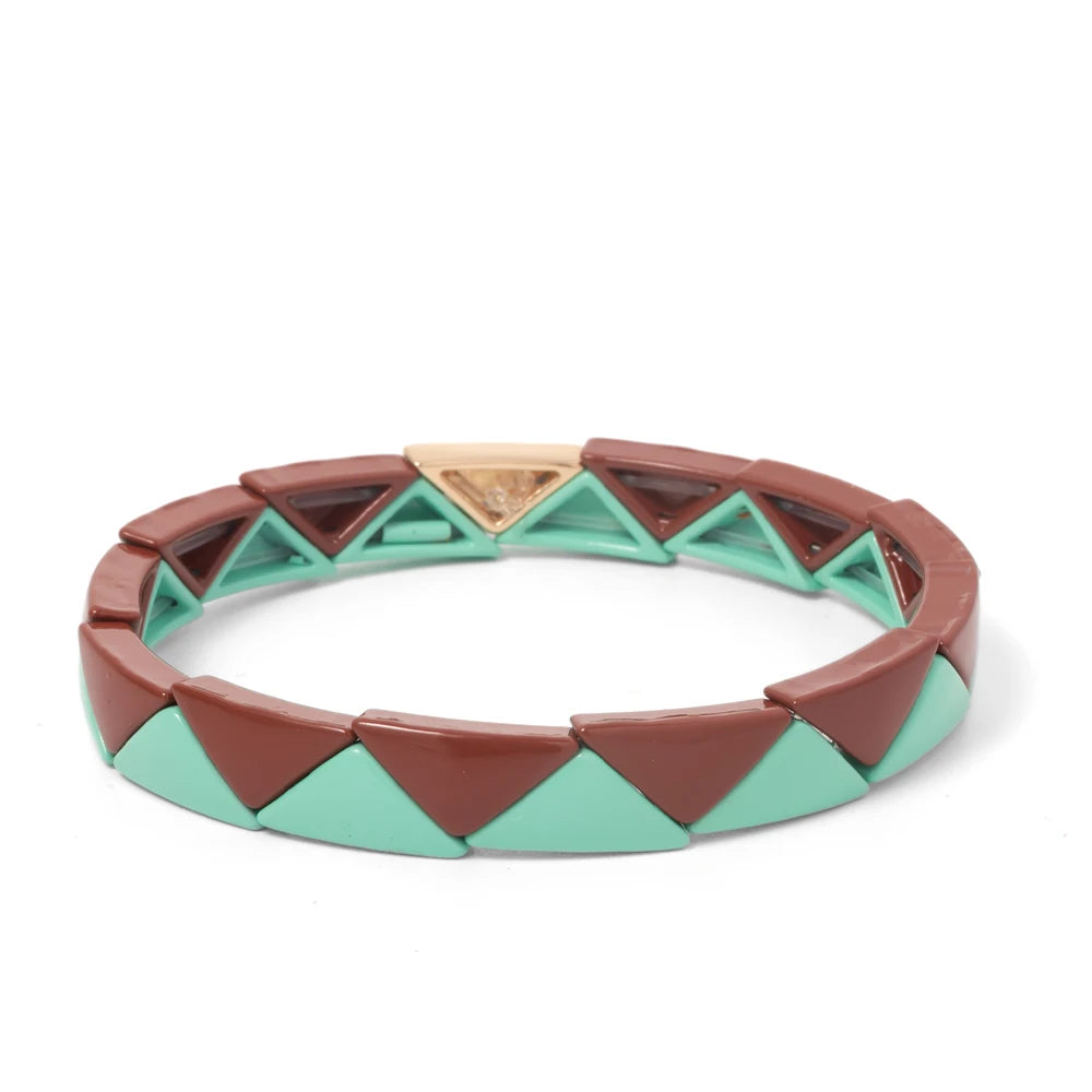 Tejesa 6.5x13mm Colorful  Triangle Enamel Elastic Beads Bracelets For Women/Girls