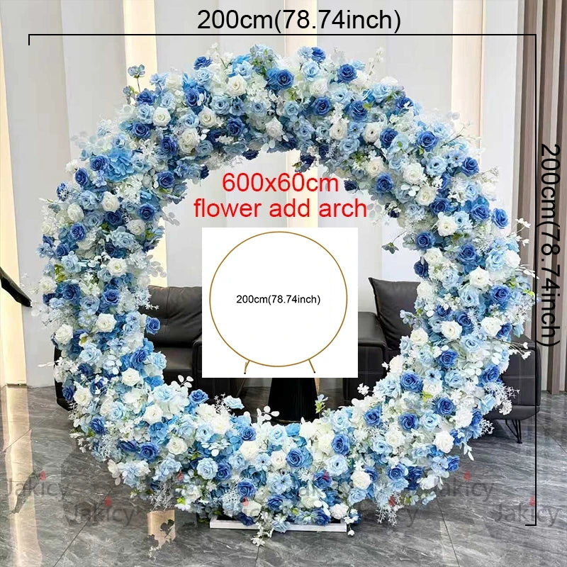 Blue White Rose Hydrangea Flower Row Runner Arrangement Wedding Backdrop Arch Decor Floral With Frame Event Banquet Party Props