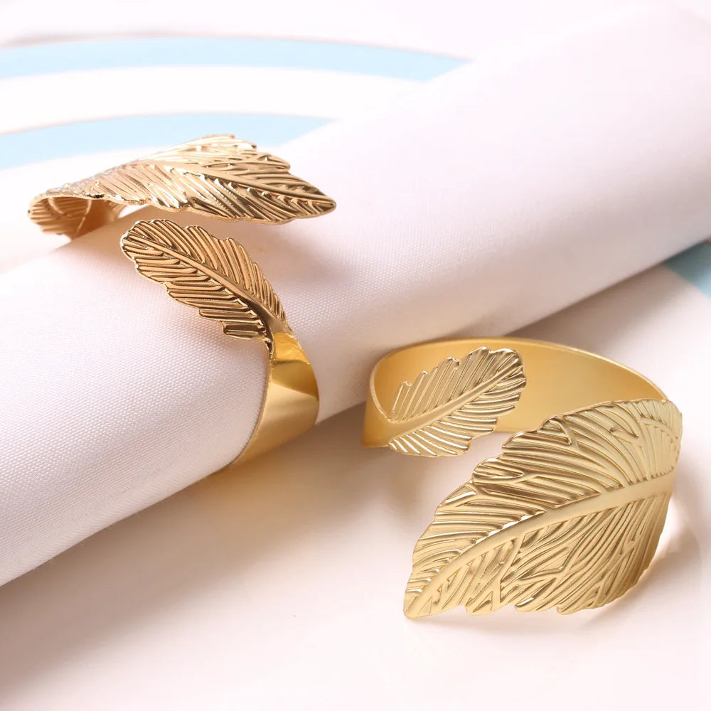 Hemasa 6PCS Antique Napkin Holders /Gold Napkin Rings/ Leaf Napkin Buckle for Wedding Party Daily Use Home Dinning Room Hotel Table Decor