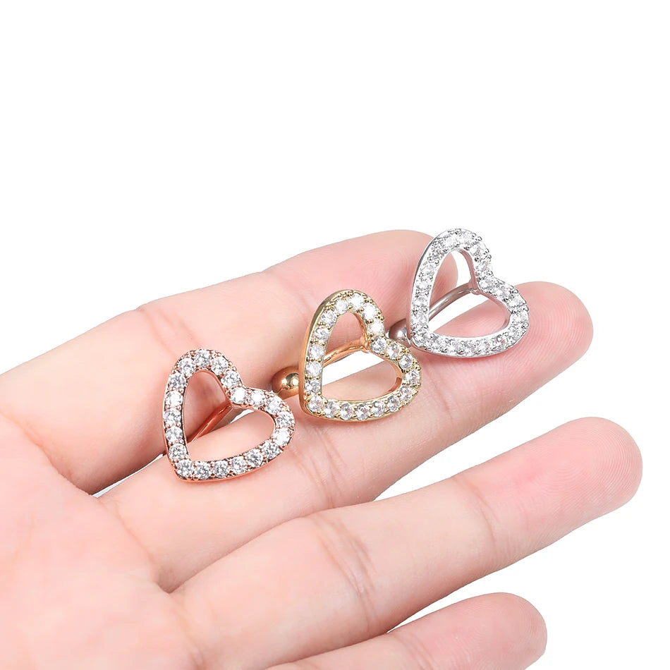 1Pc Stainless Steel Heart Shape Belly Button Ring Navel Piercing Reversed Bar Barbell Belly Navel Ring Women Body Jewelry 14G