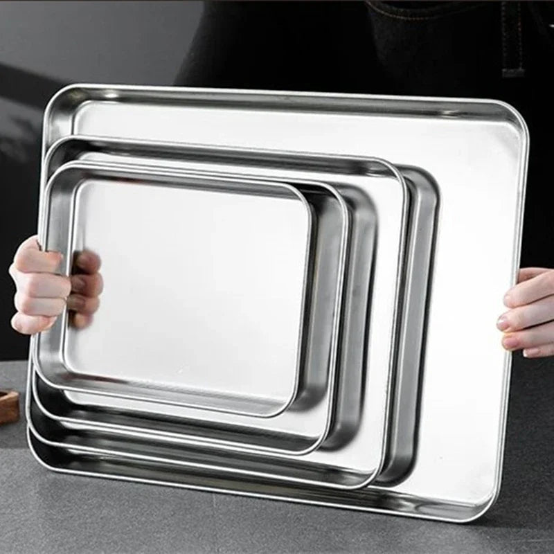 Tejesa Rectangle 316 Stainless Steel Tray Buffet Presentation Trays Metal Food Serving Plate Kitchen Organizer Trays kitchen organizer