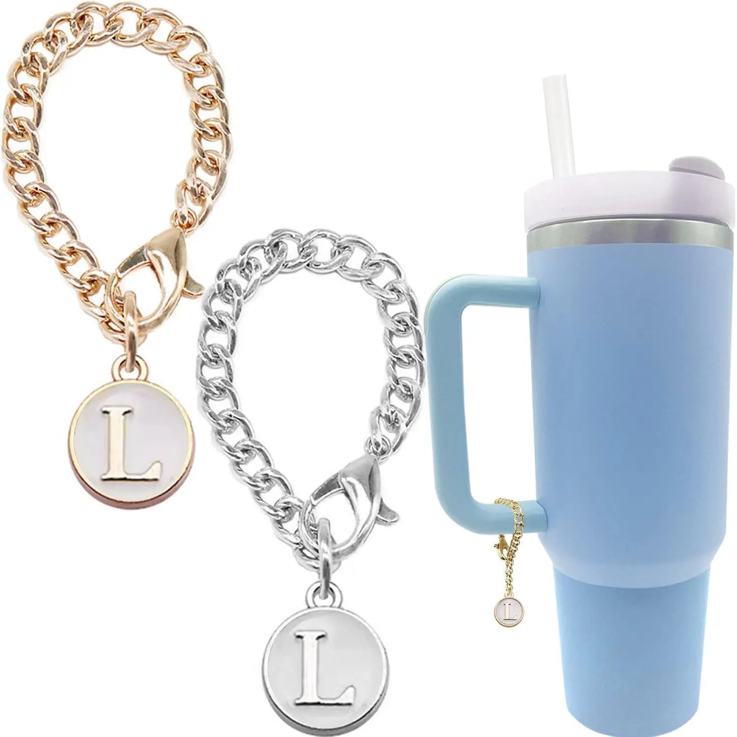 2PCS Letter Charm Accessories for Stanley Cup Initial Name ID Personalized Handle Charm for Stanley Tumbler(Don't Include Cup)