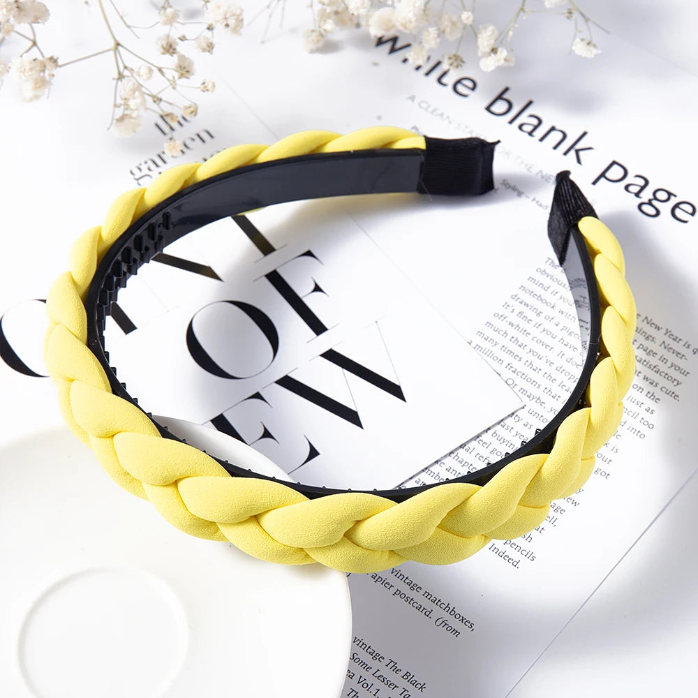 Fashion Solid Color Braid Hairbands For Women Weaving New Non-slip Headband Wide Hair Hoop Bands Bezel Hair Accessories Headwear