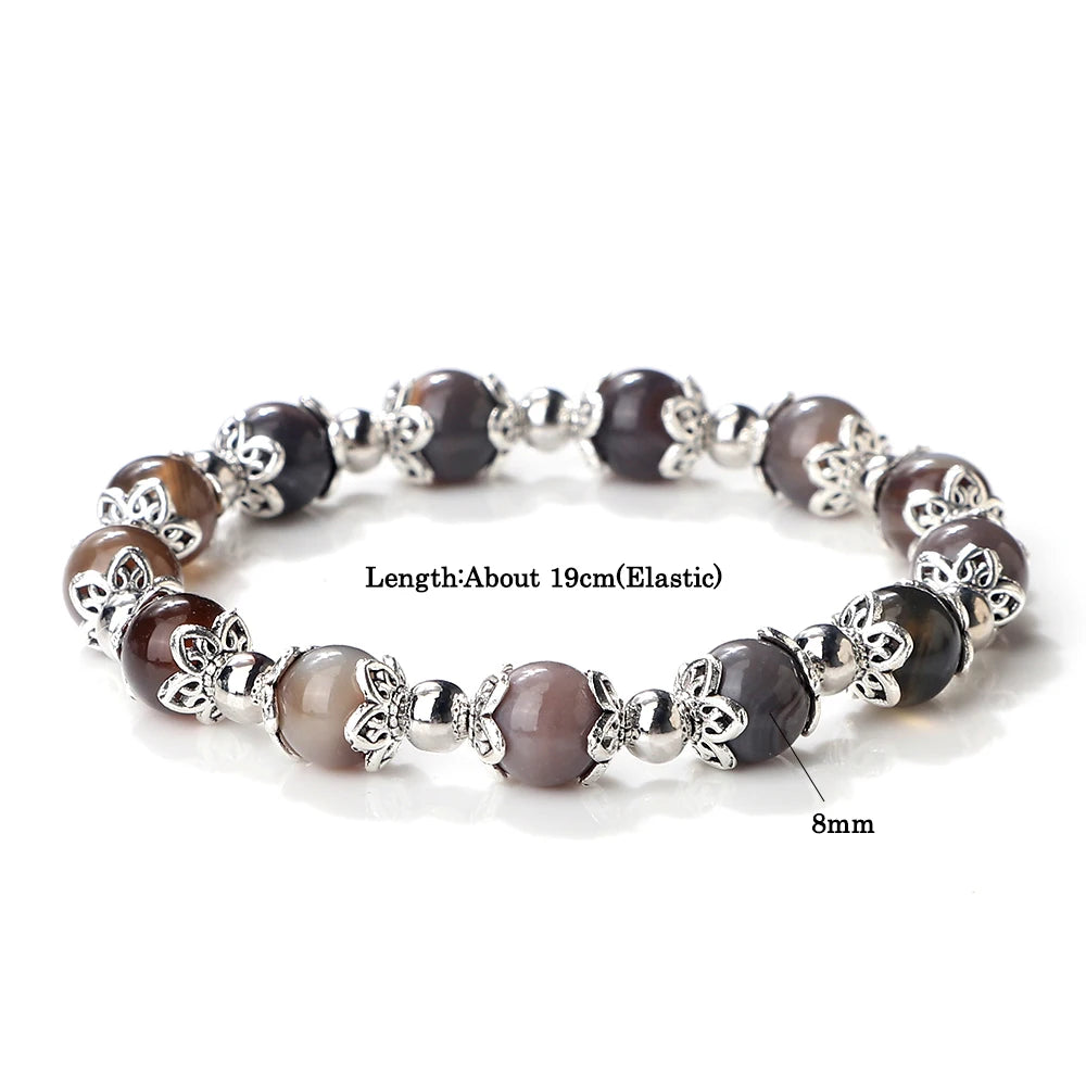 Charm 8mm Natural Striped Agate Opal Beads Bracelets Handmade Elastic Rope Bangles Yoga For Women Friends Jewelry Gifts Pulsera