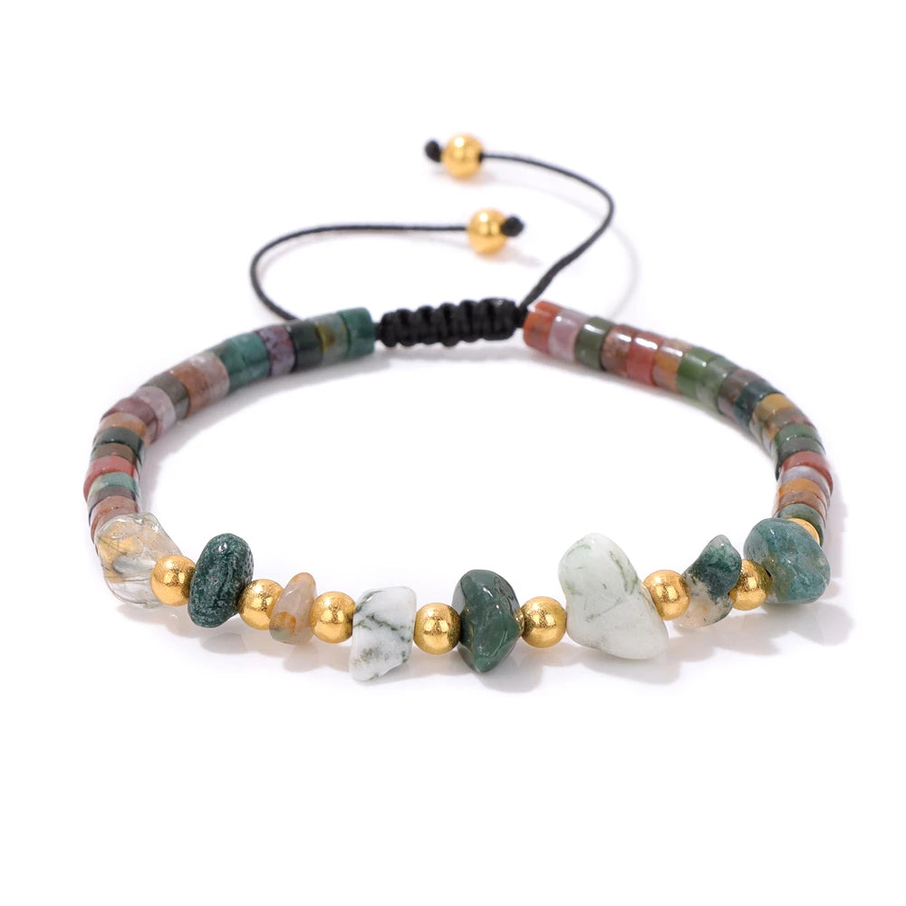 Tejesa Irregular Natural Gem Crystal Stone Beads Bracelet Braided Obsidian Aventurine Amethysts Aquamarin Opal Chip Bracelets For Women