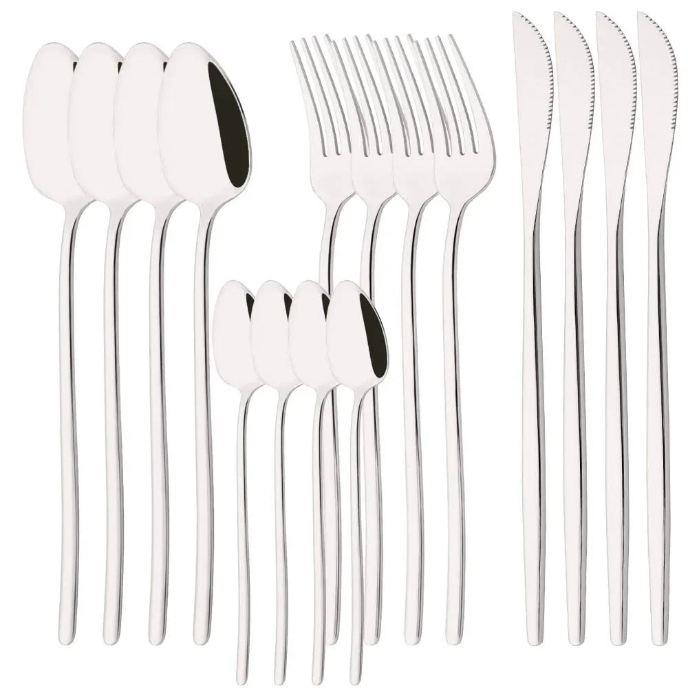 Hemasa 16Pcs Gold Dinnerware Stainless Steel Cutlery Set Knife Fork Tea Spoon Dinner Flatware Set Kitchen Silverware Tableware