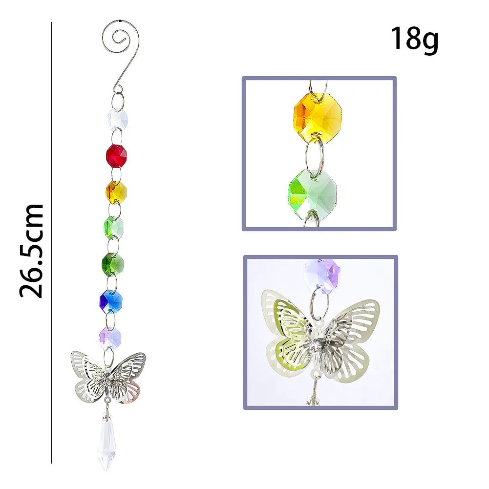 Chakra Suncatcher Butterfly Hanging Rainbow Marker Garland Crystal Icicle Prism Pendulum Light Catcher Bead Chain Strand Decor