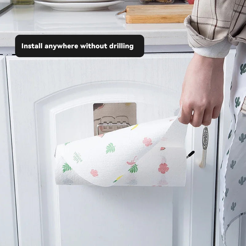 Hemasa 1PCS Kitchen Paper Towel Holder Adhesive Toilet Paper Rack Towel Hanger Tissue Dispenser Roll Napkin Cabinet Storage Accessories